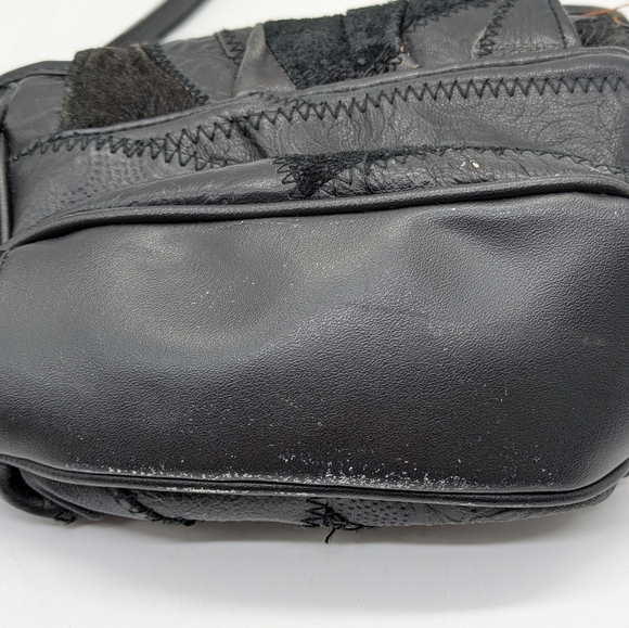 Vintage Black Gold Patchwork Small Leather Shoulder Bag - Picture 4 of 11